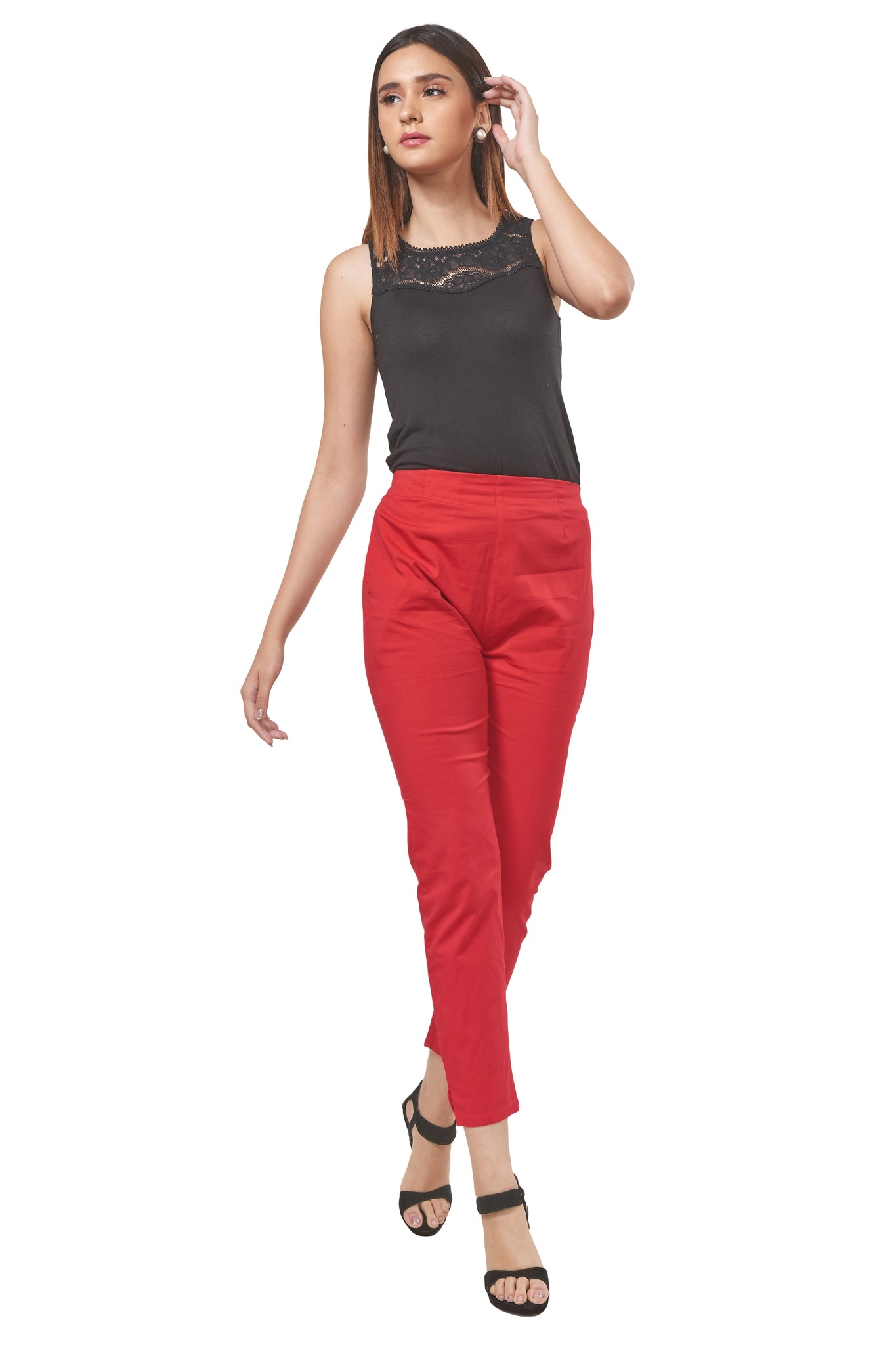 Shop Womens Solid Dark Red Mid Rise Linen Pencil Pants Online  Go Colors